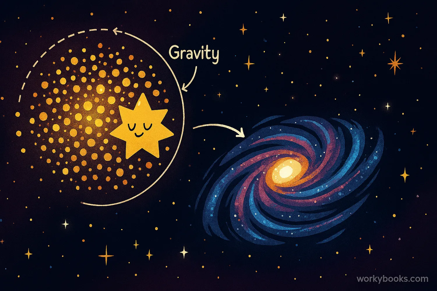 Globular cluster orbits galaxy, showing gravity’s role in galactic evolution and stellar formation.