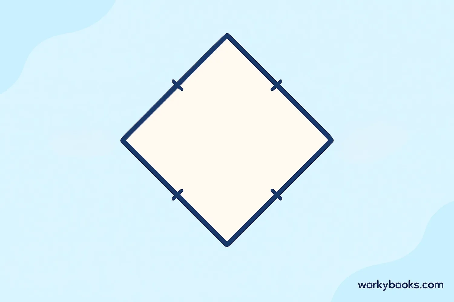 A rhombus shape with all four sides marked as equal length, with opposite sides parallel