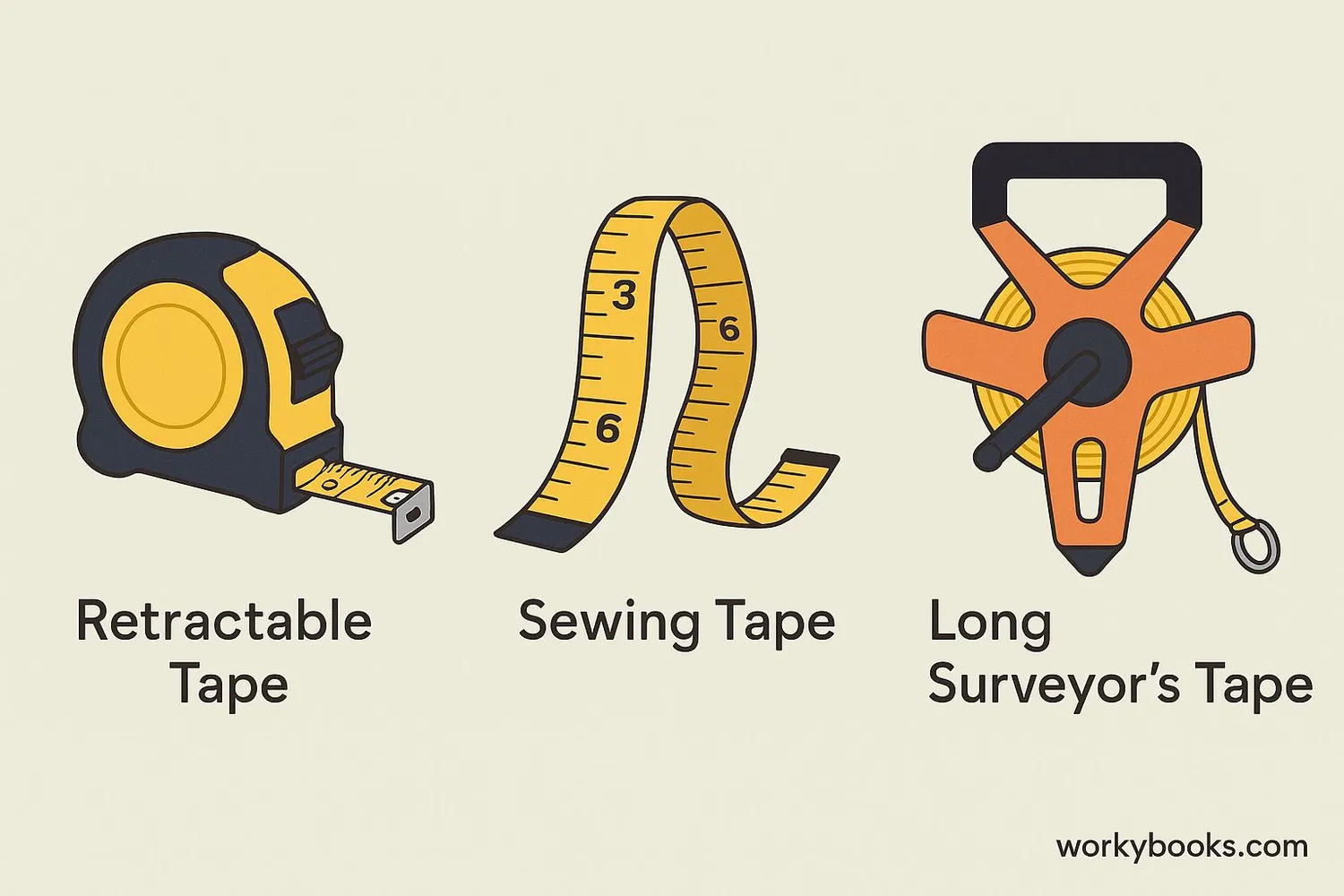Illustration of different types of measuring tapes