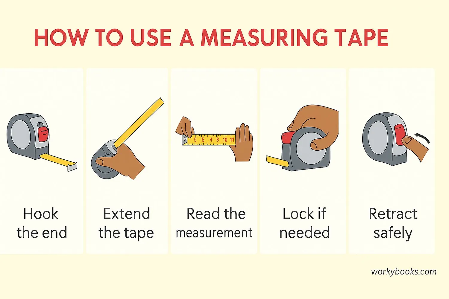 Step-by-step guide showing proper technique for using a measuring tape