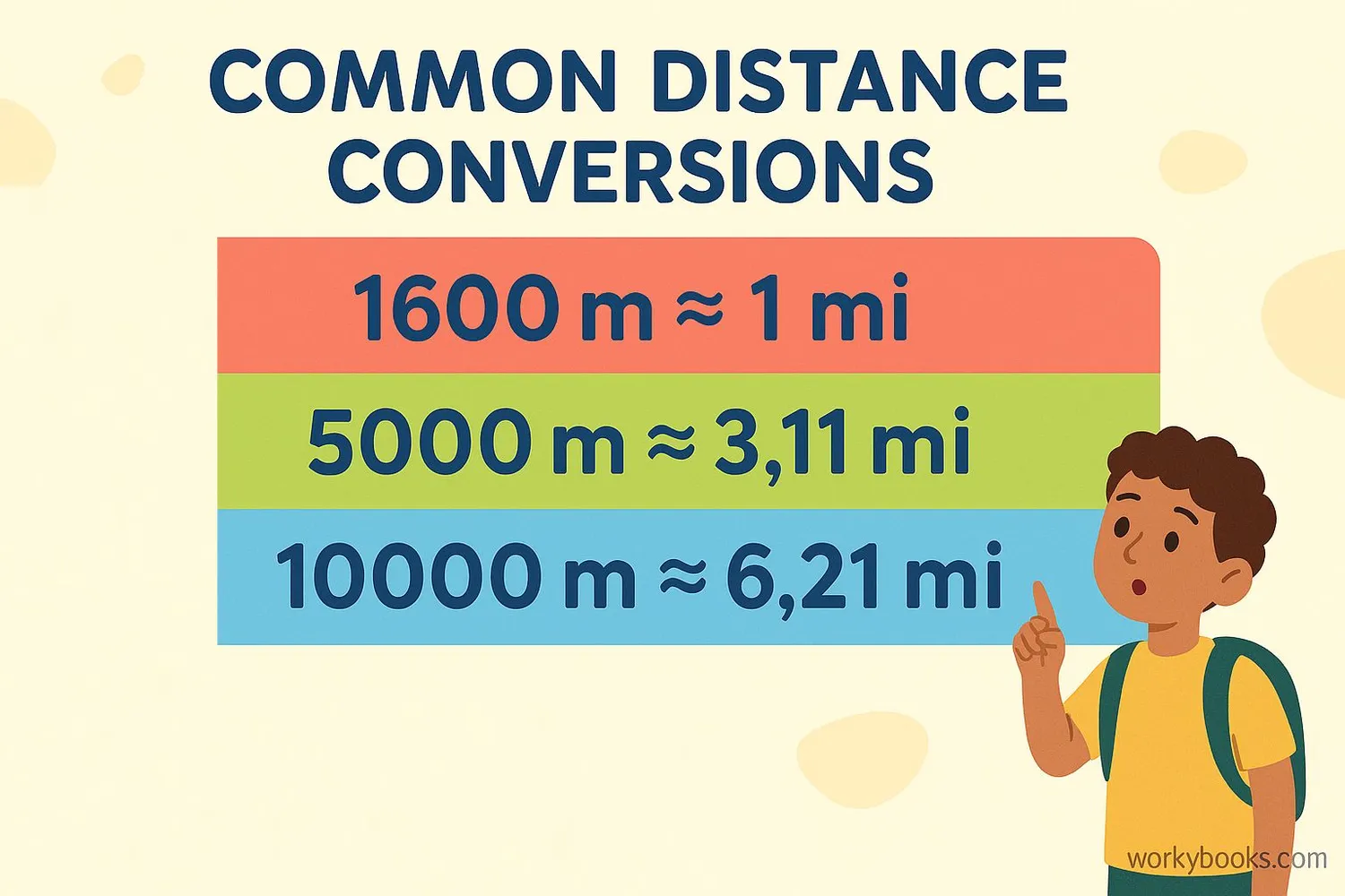 Visual representation of conversion chart showing meters and equivalent miles