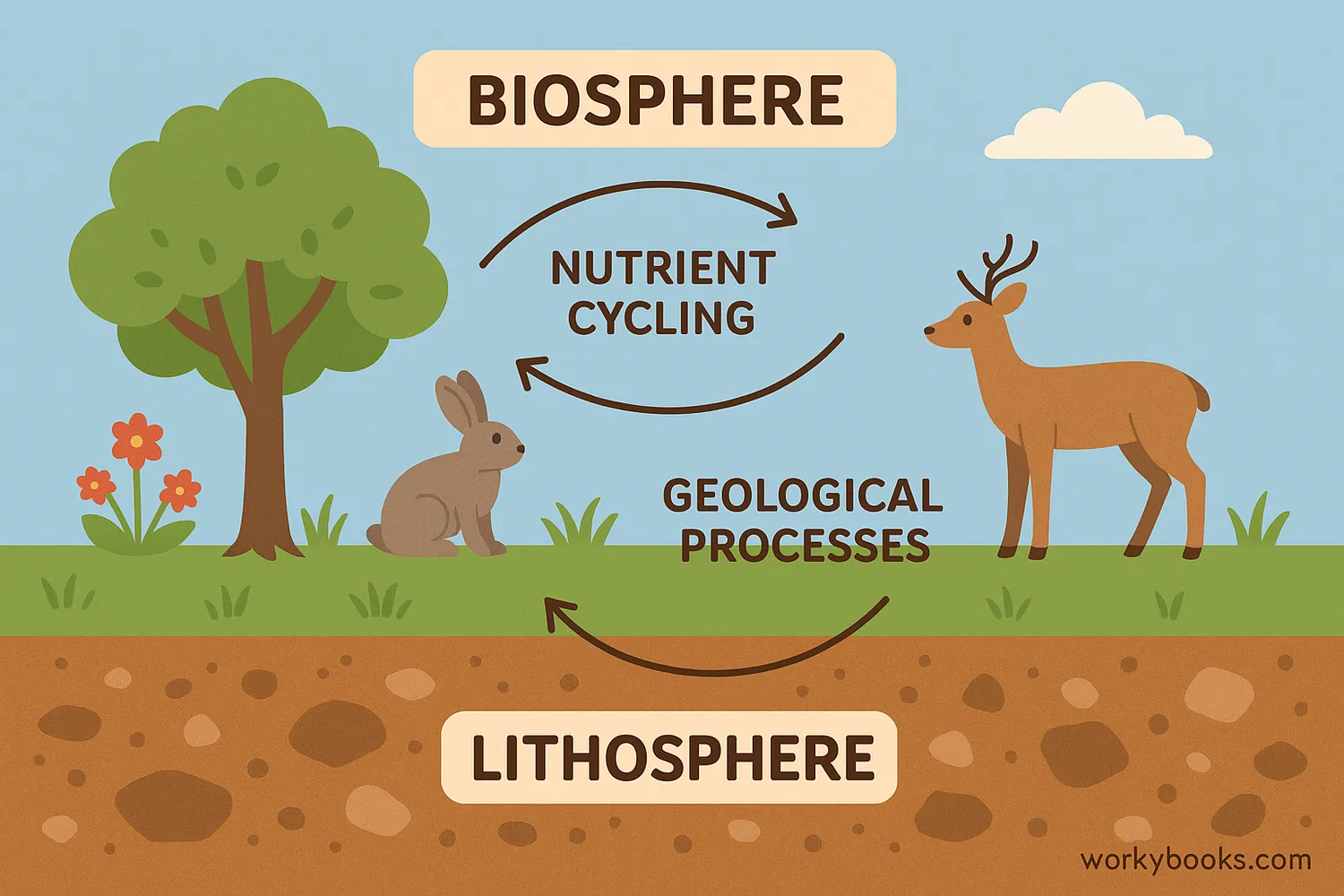 The biosphere and lithosphere constantly interact