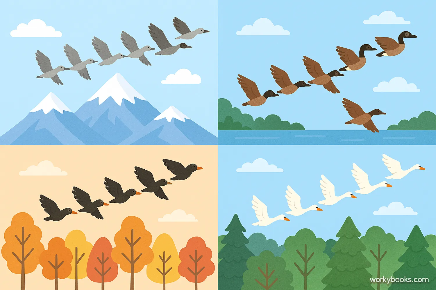 Birds migrating in characteristic V-formation