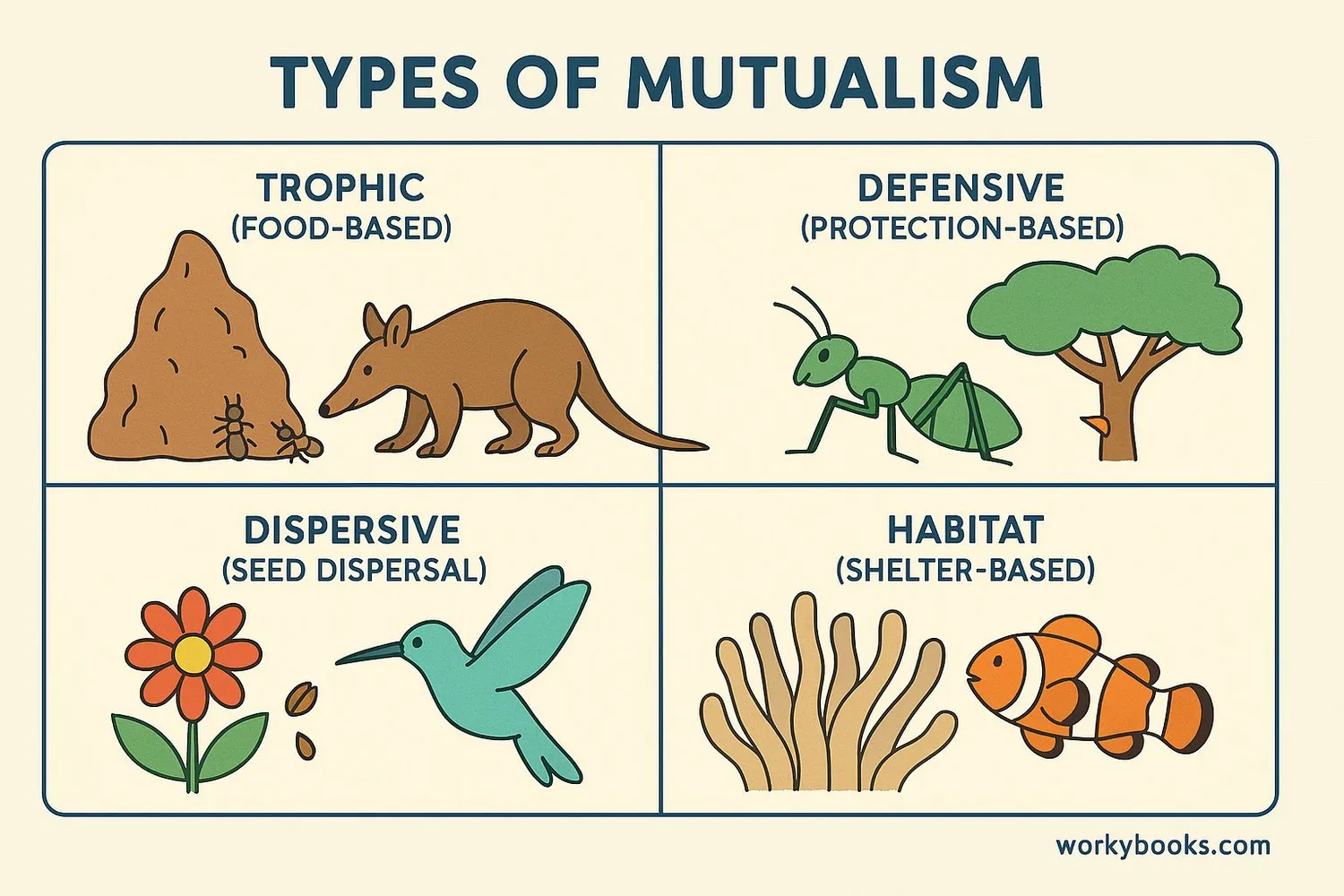 Diagram showing different types of mutualism