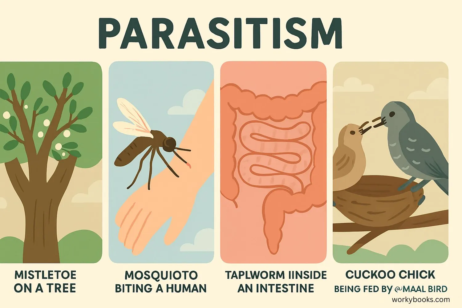collage showing various examples of parasitism.