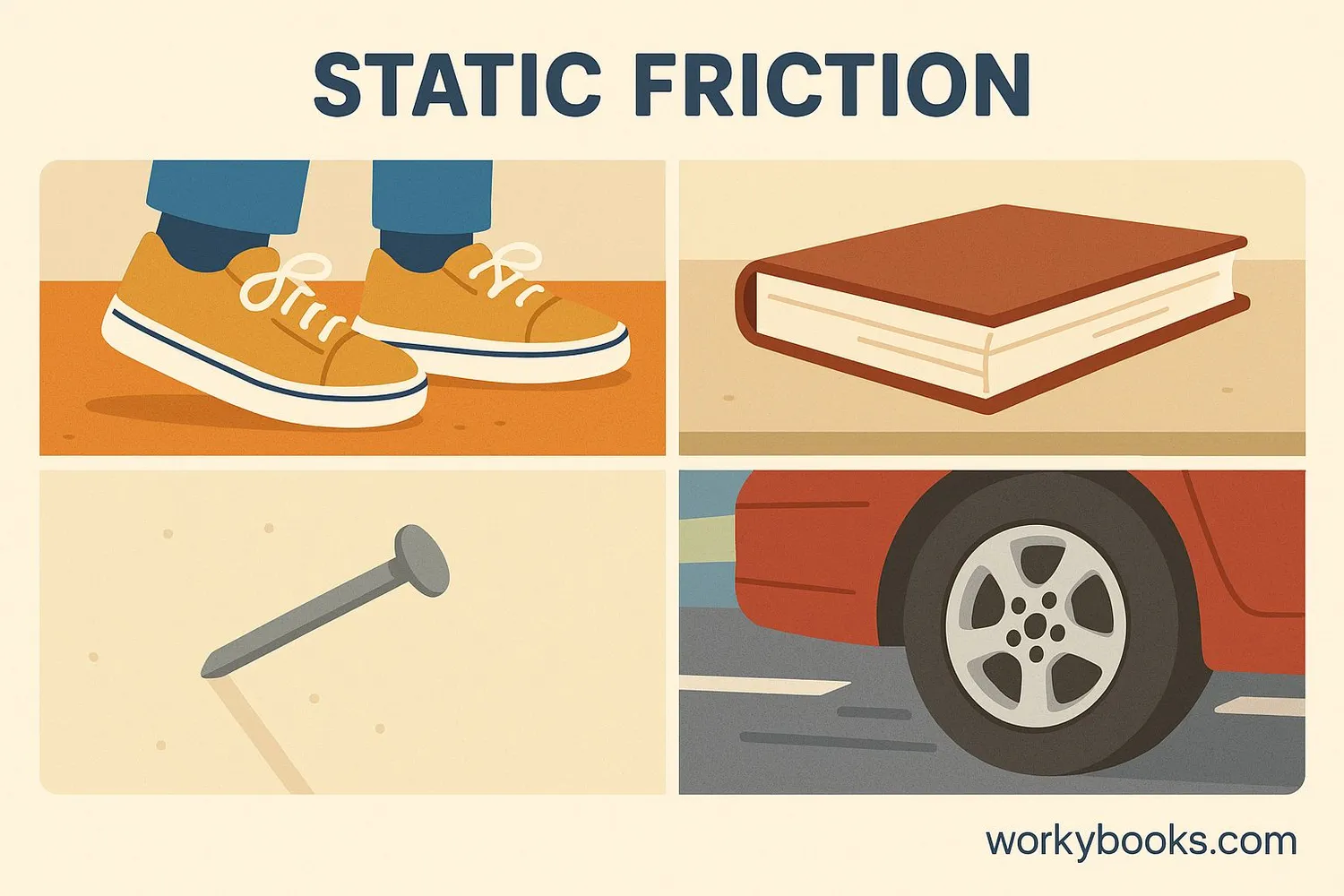 collage showing various examples of static friction