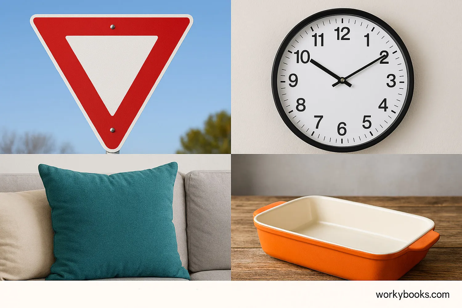 Collage showing real-world examples of plane shapes