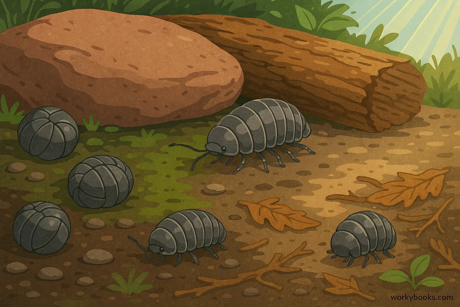 Isopods seek damp, dark habitats under rocks and logs to survive and avoid drying out.