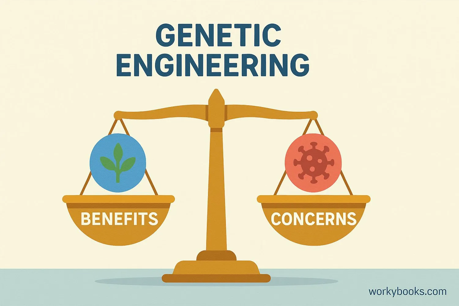 Balanced scale showing benefits and concerns of genetic engineering