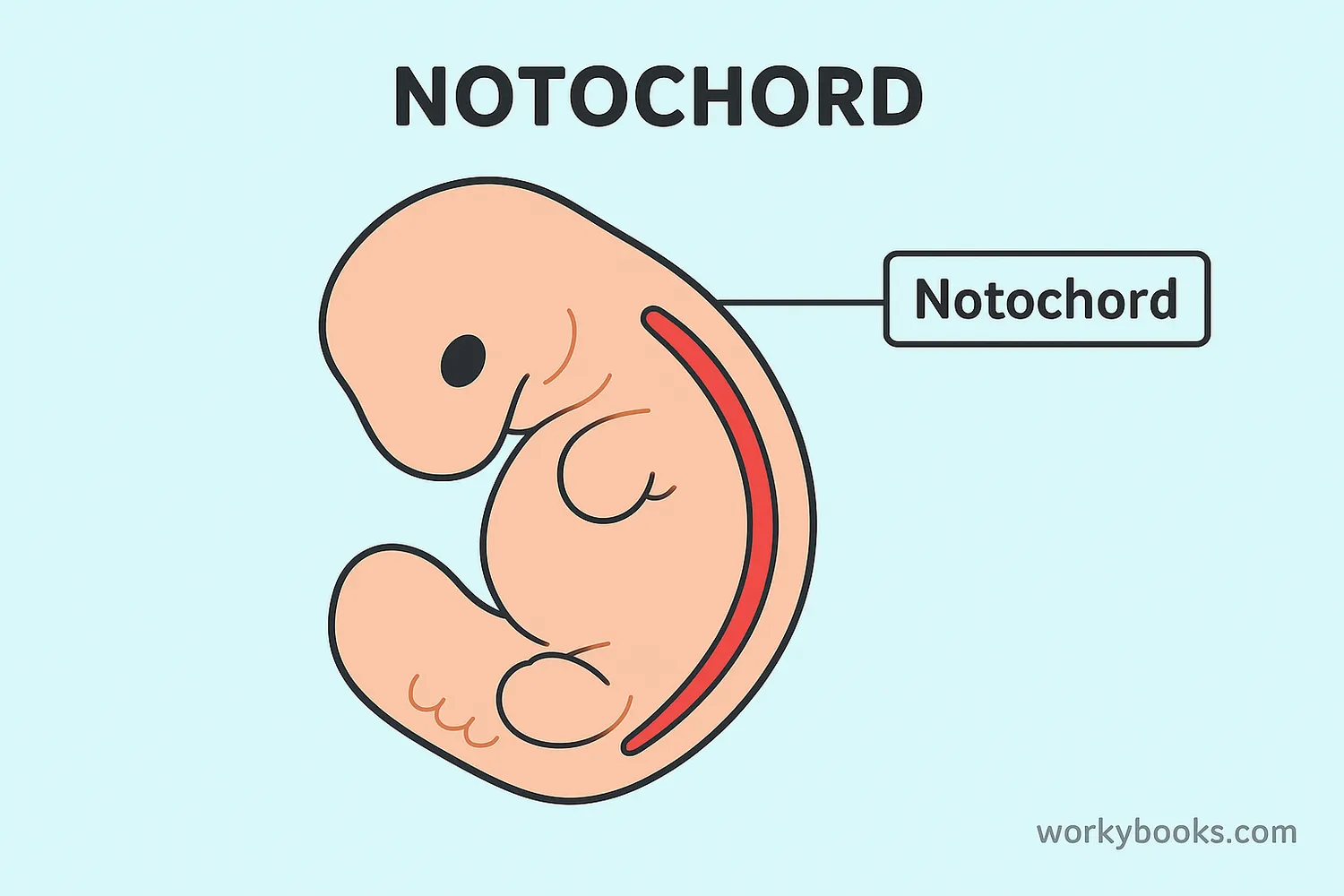 Position of the notochord in a developing embryo
