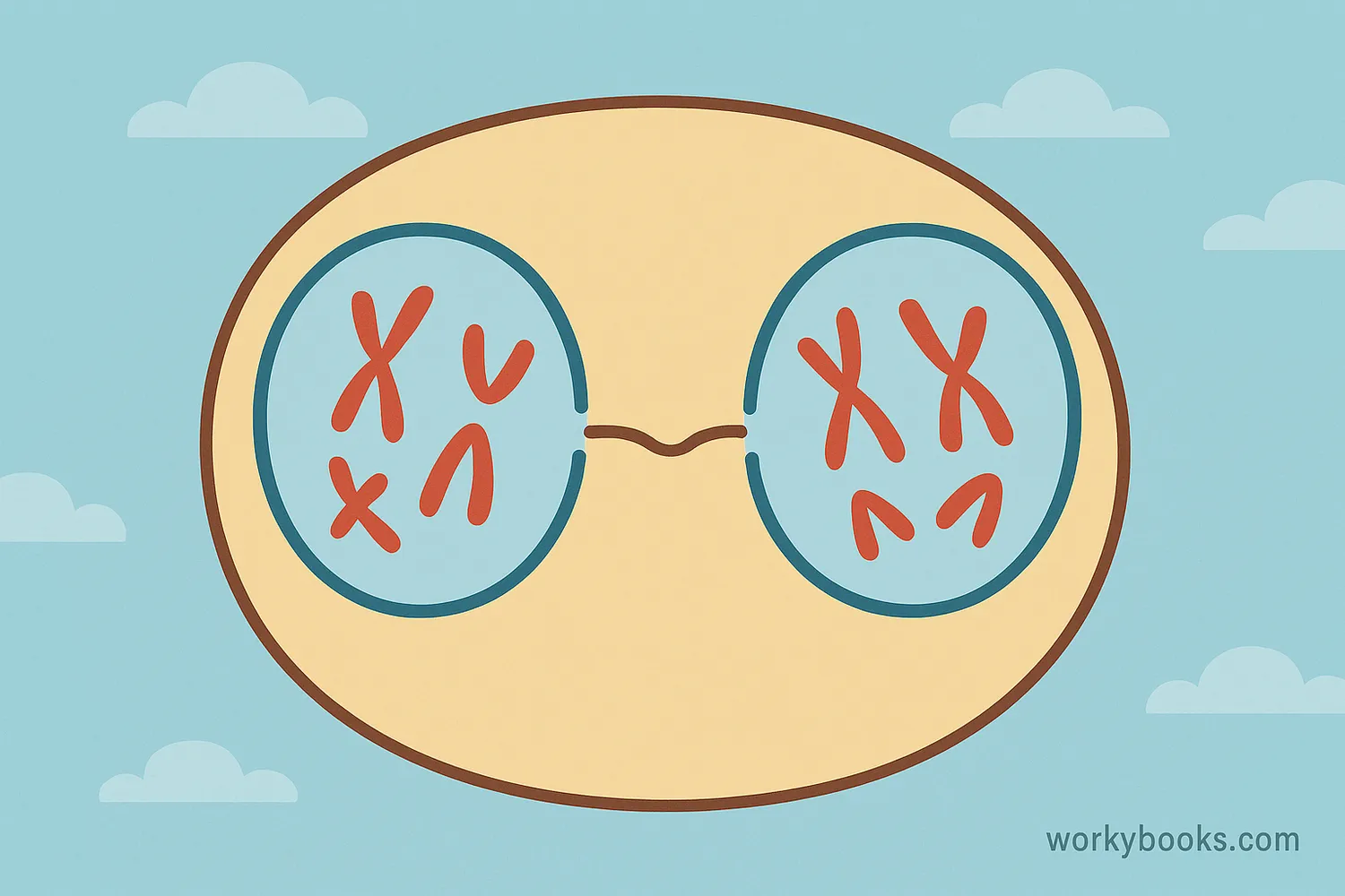 Illustration showing the key features of telophase