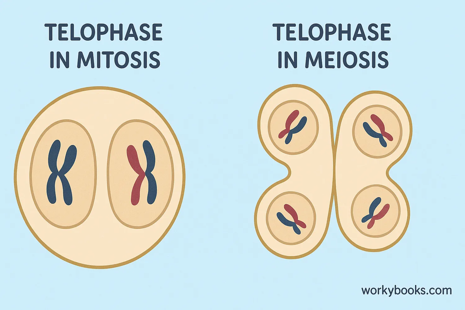 Comparison of telophase in mitosis and meiosis