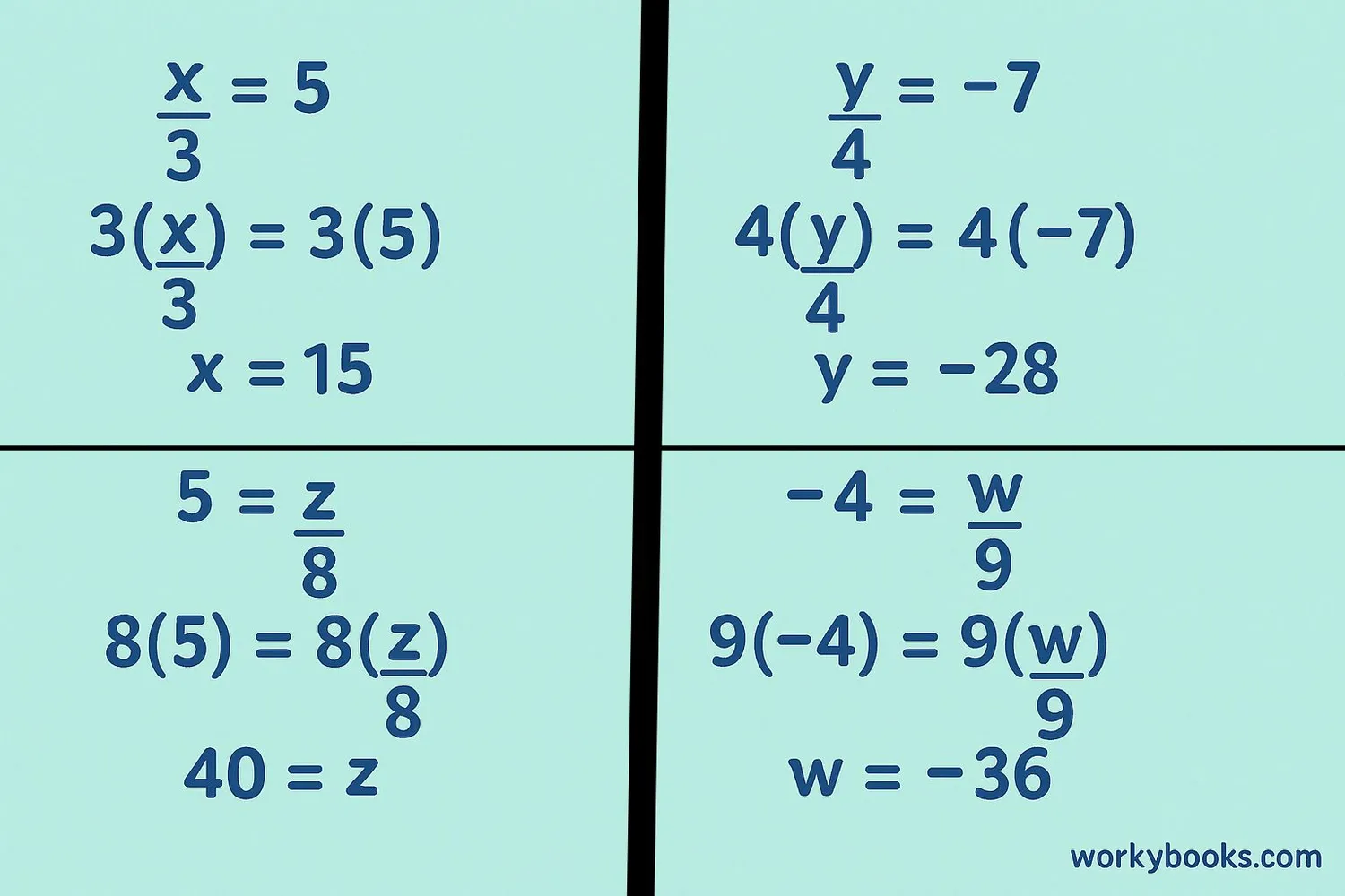 Examples of equations being solved