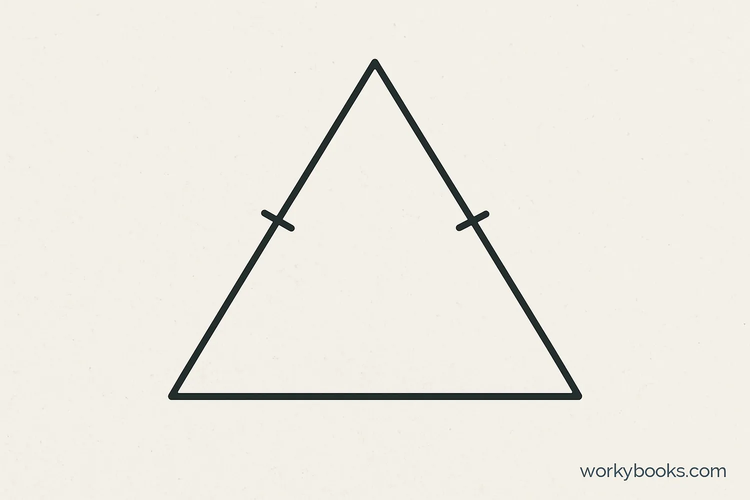 Isosceles triangle with two equal sides marked with tick marks
