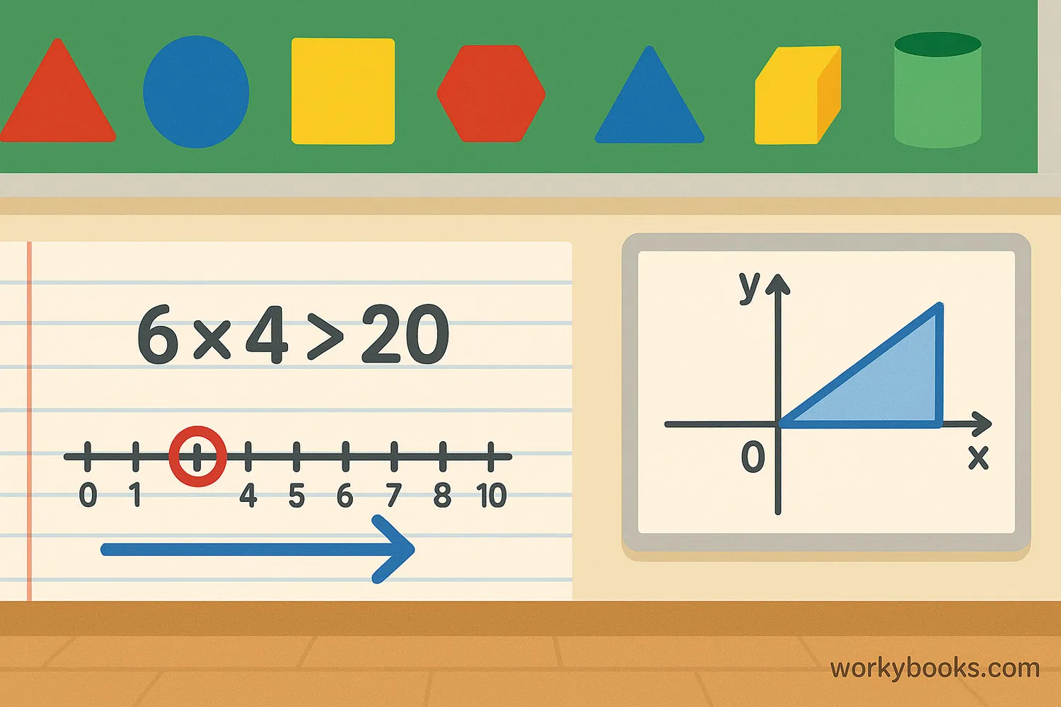 Collection of flat surfaces like a classroom floor, wall, paper, and whiteboard