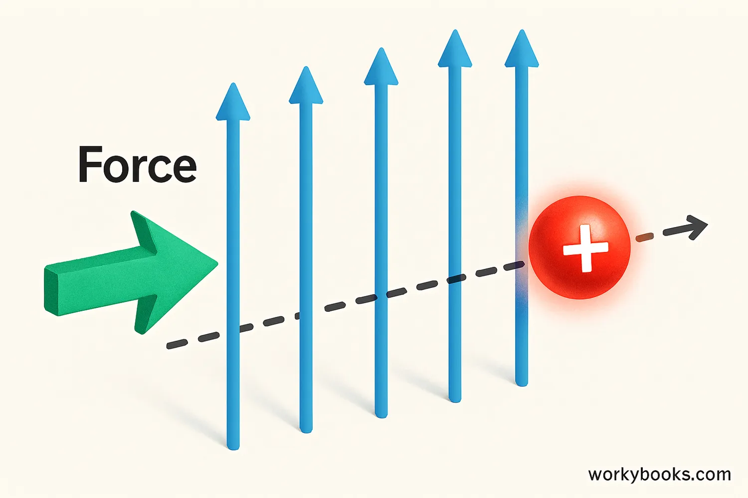 Diagram showing the Lorentz force on a charged particle moving through a magnetic field