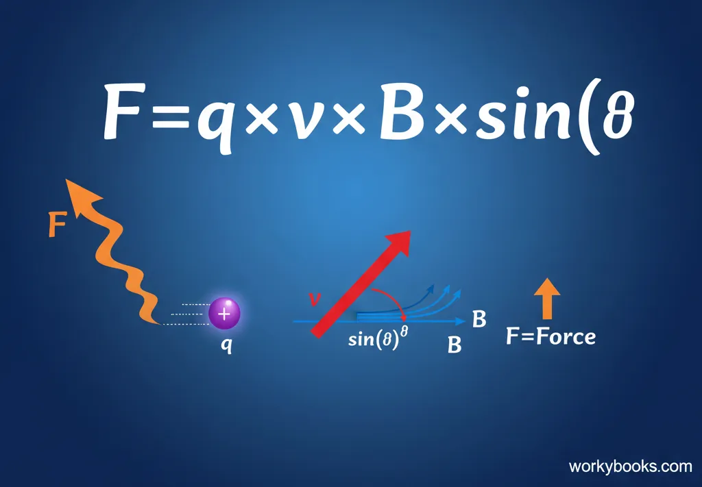 Visual representation of the magnetic force formula with labeled components