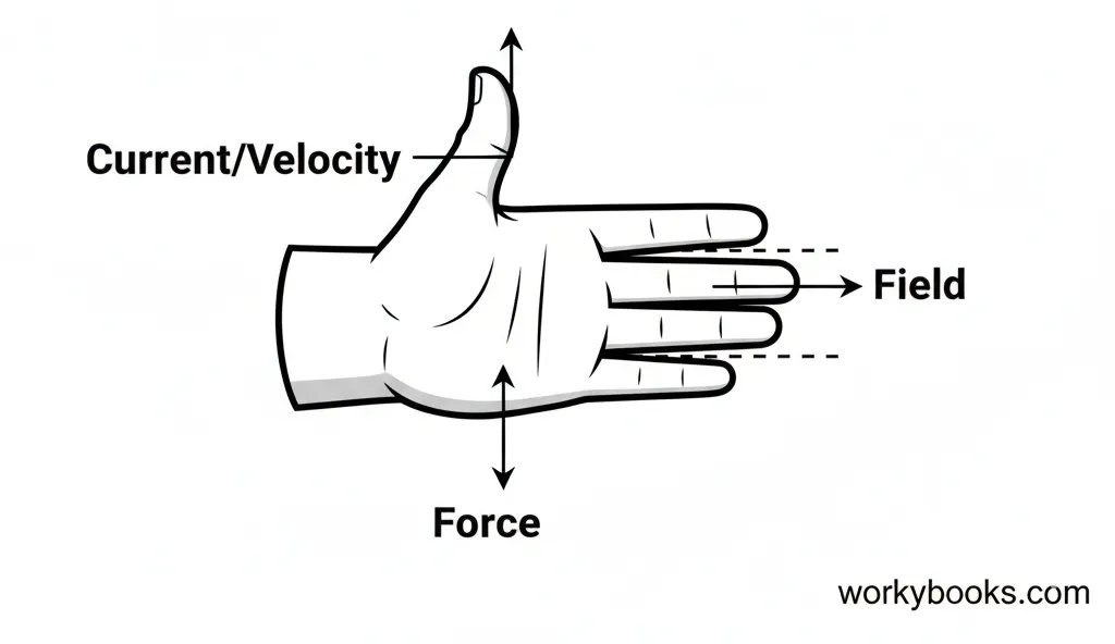 Diagram illustrating the right-hand rule for determining direction of magnetic force