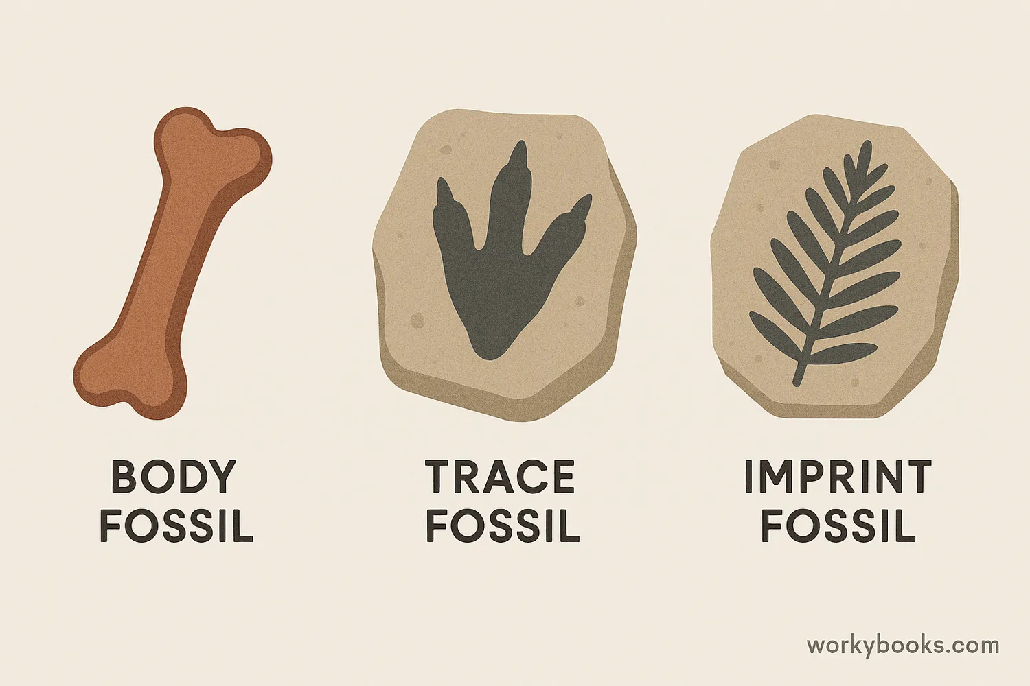Various types of fossils including ammonites, dinosaur bones, and plant imprints displayed in a museum