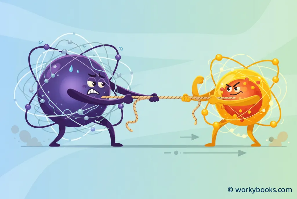 Illustration showing two atoms sharing electrons with one pulling more strongly