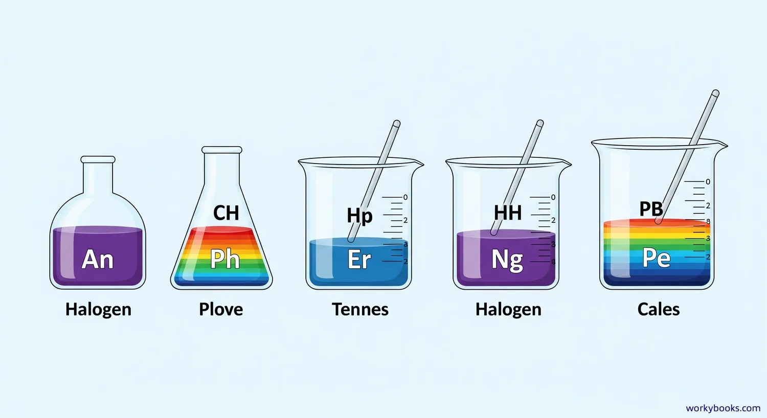 Visual comparison of halogen properties showing color changes and state changes down the group