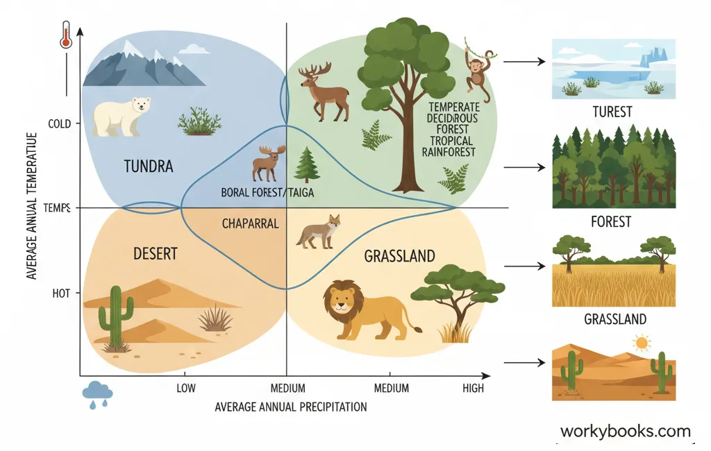Climate graph showing relationship between temperature, precipitation and biome types