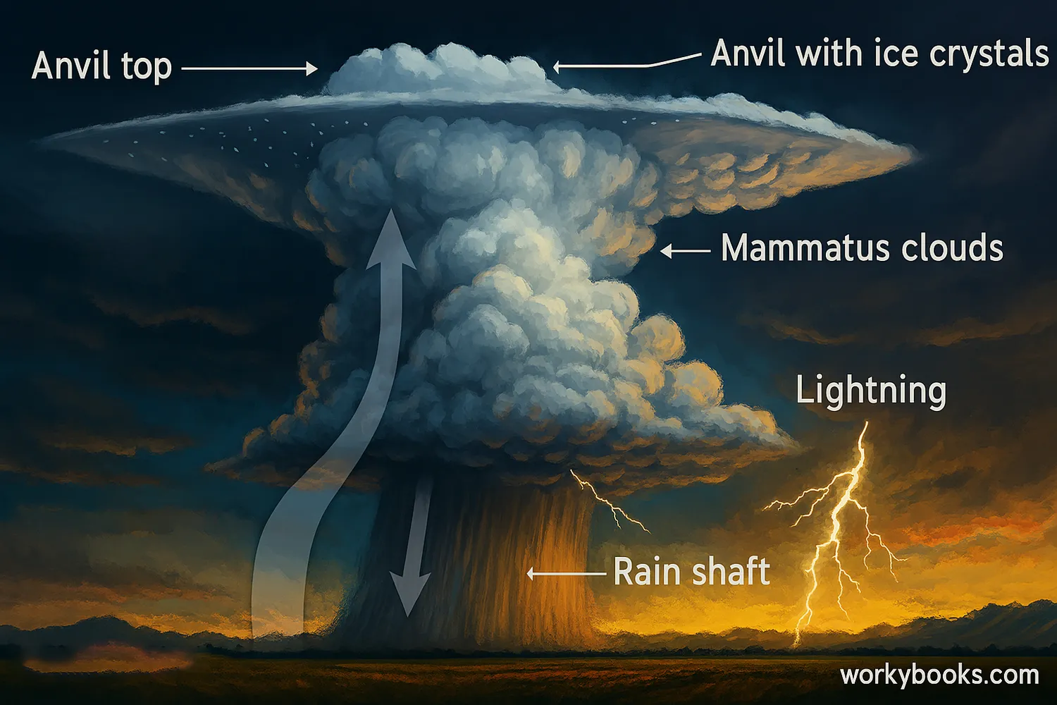 Close-up view showing the detailed structure and features of a cumulonimbus cloud