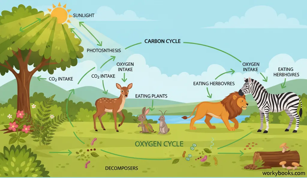 Illustration showing the importance of photosynthesis for life on Earth