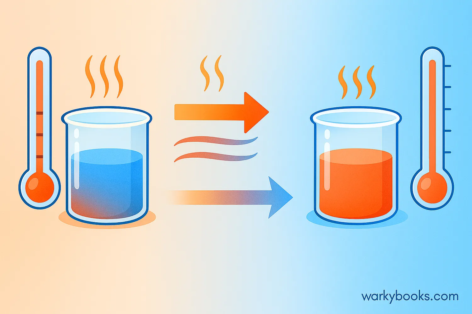 Two cups of liquid with thermometers showing the same temperature