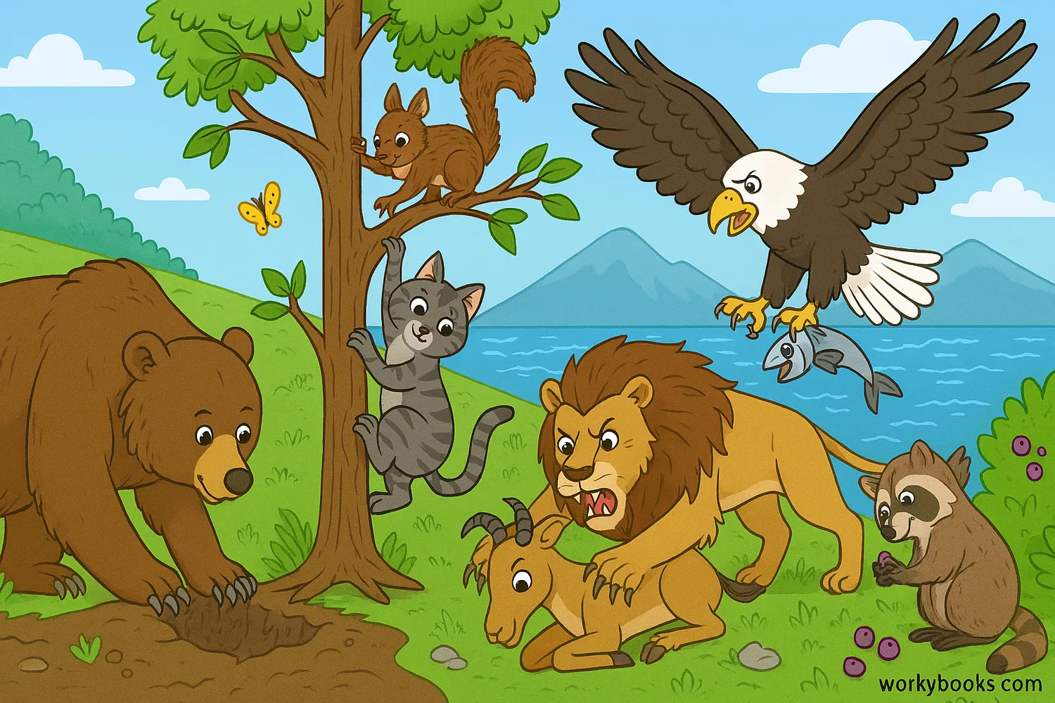 Animals using claws to dig, climb, hunt, and grasp in natural habitats.