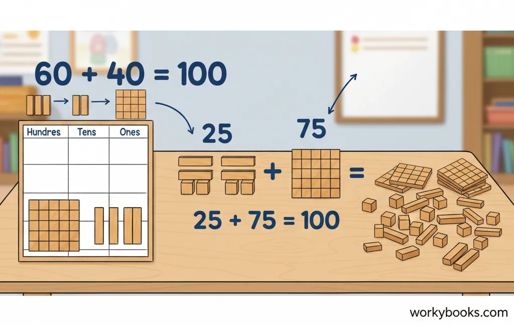 Number bonds to 100 using base-ten blocks and place value concepts