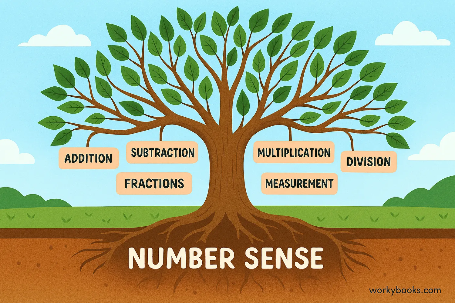 Visual showing how number sense connects to various math concepts