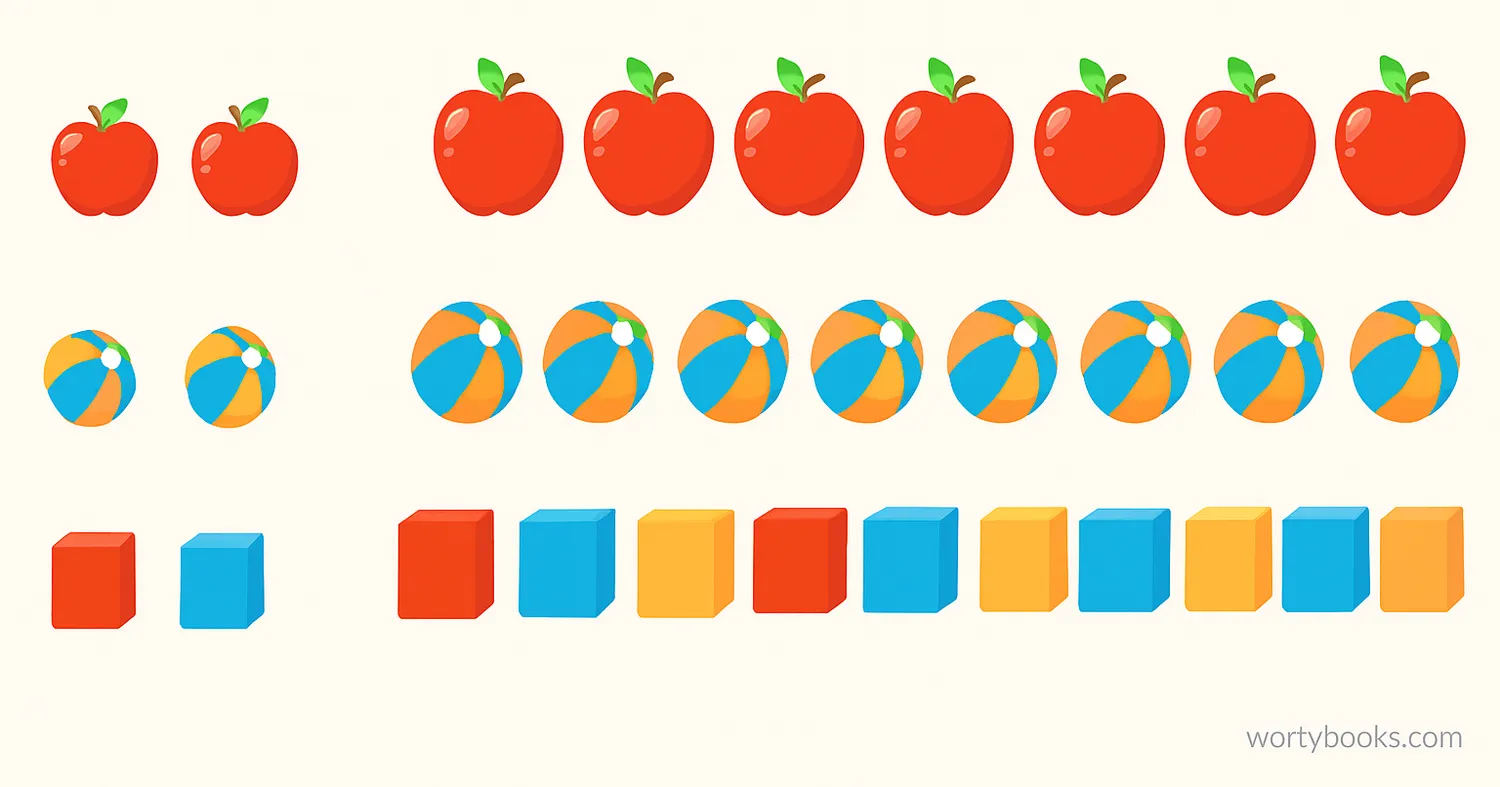 Visual representation of the ones place with single objects grouped together