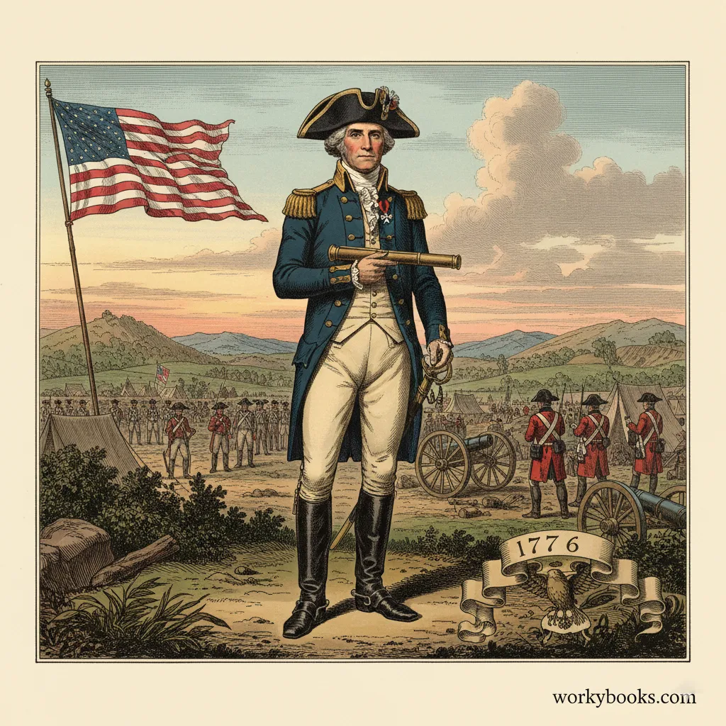 A portrait of George Washington in military uniform during the Revolutionary War.
