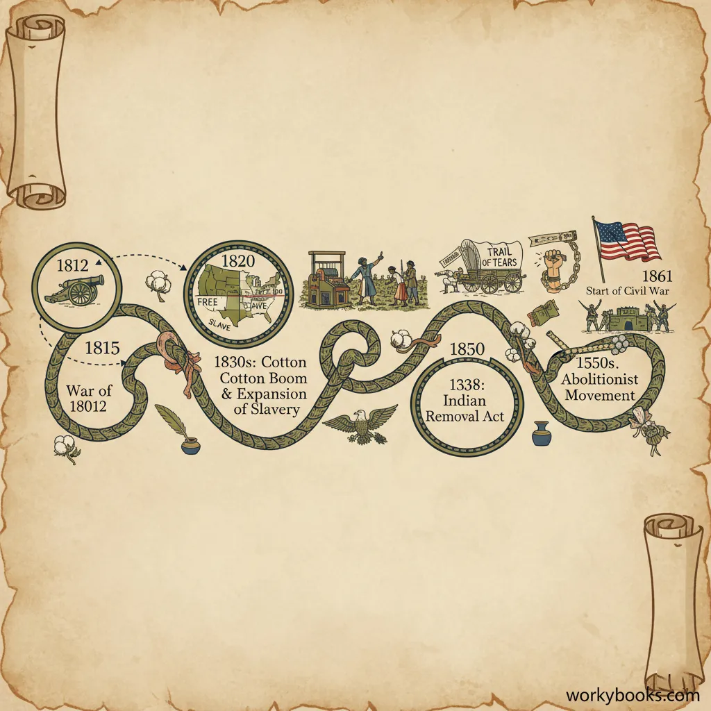 Timeline showing the Antebellum period between 1815 and 1861