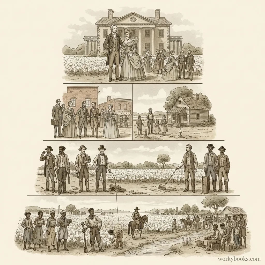Illustration showing social hierarchy in Antebellum society
