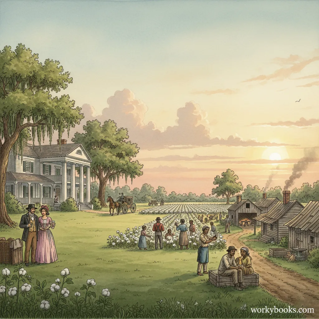 Illustration of a Southern plantation during the Antebellum period