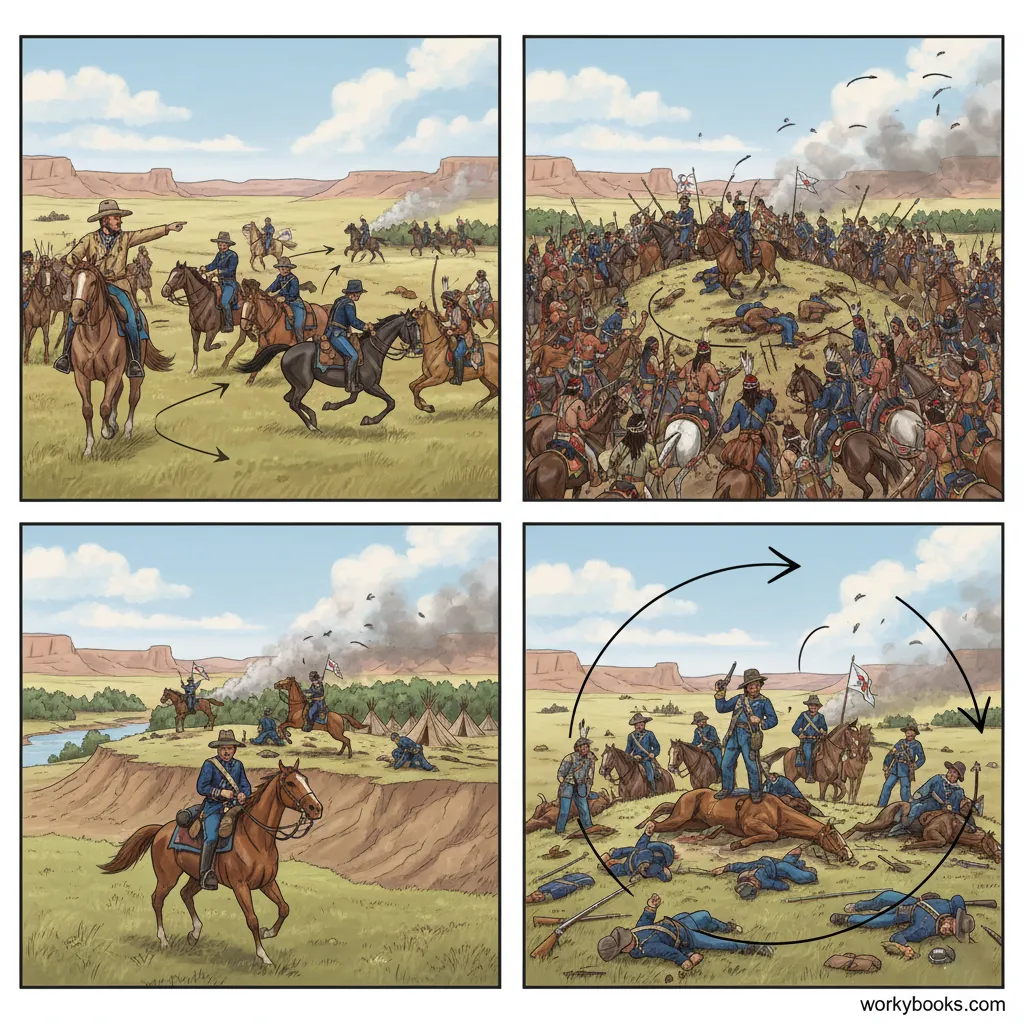 Illustration showing the sequence of events at the Battle of Little Bighorn