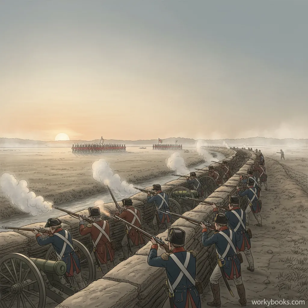 American soldiers defending their position during the Battle of New Orleans