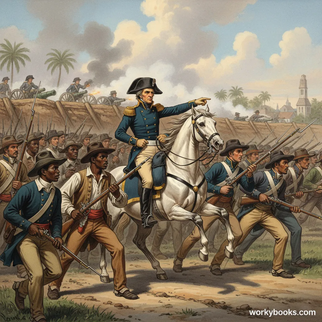 Andrew Jackson leading American troops at the Battle of New Orleans