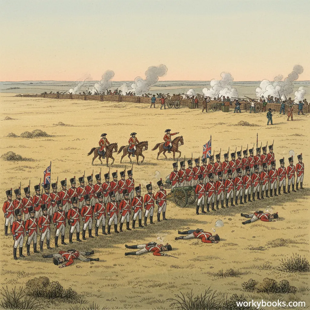 British soldiers advancing during the Battle of New Orleans