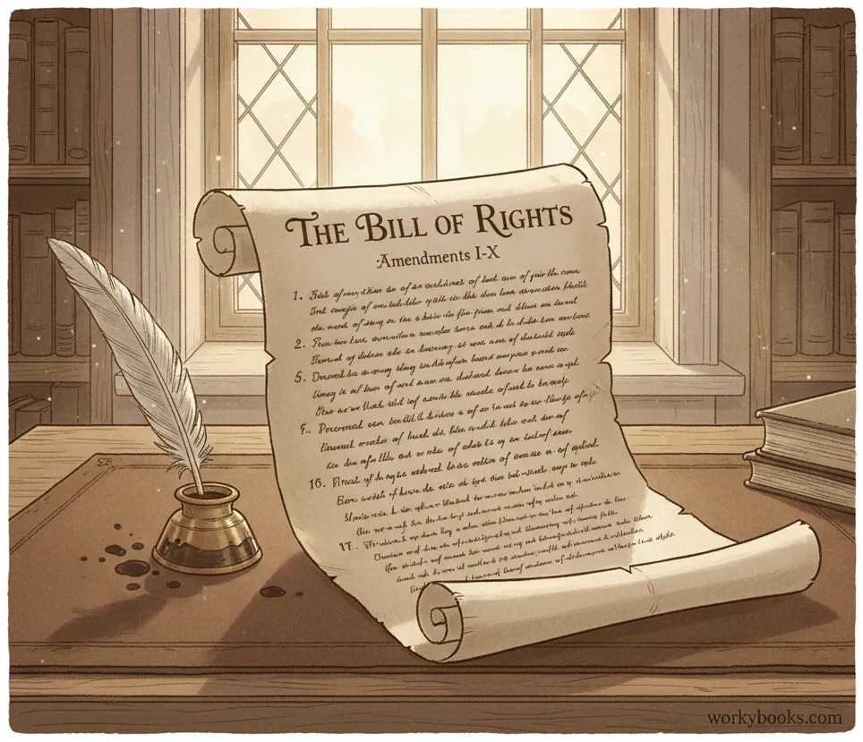 The original Bill of Rights document with its first ten amendments
