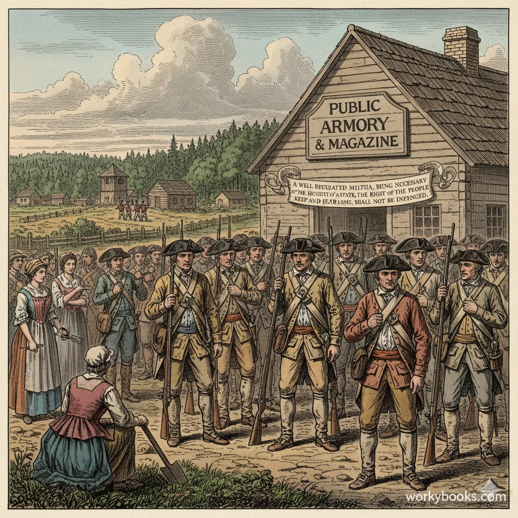 Historical militia members from the American Revolution era