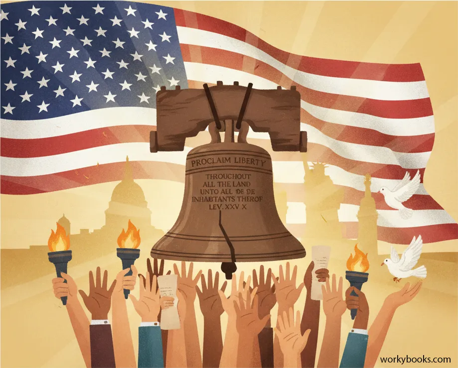 Patriotic symbols representing American democracy and freedom
