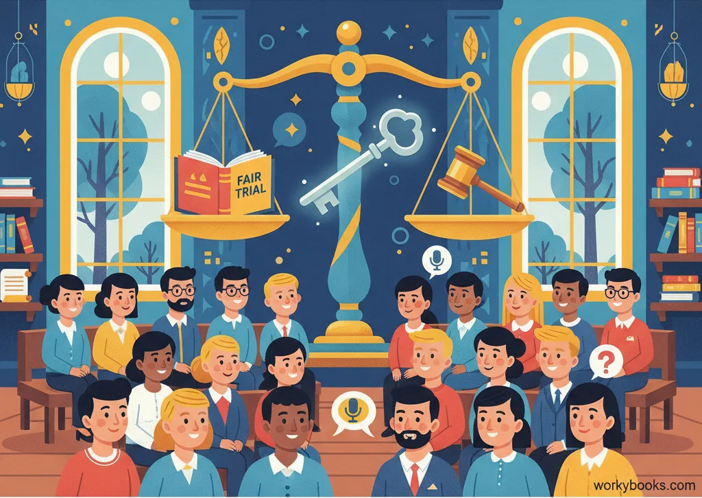 Symbolic representation of justice, privacy, and fair trial rights