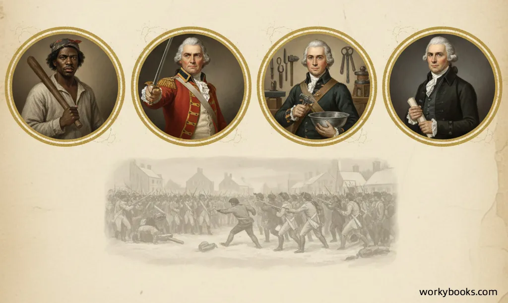 Portraits of key figures in the Boston Massacre
