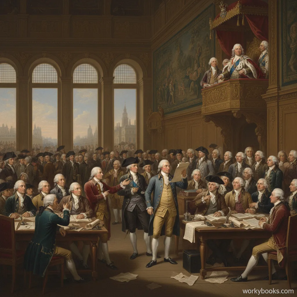 British Parliament passing the Tea Act with King George III