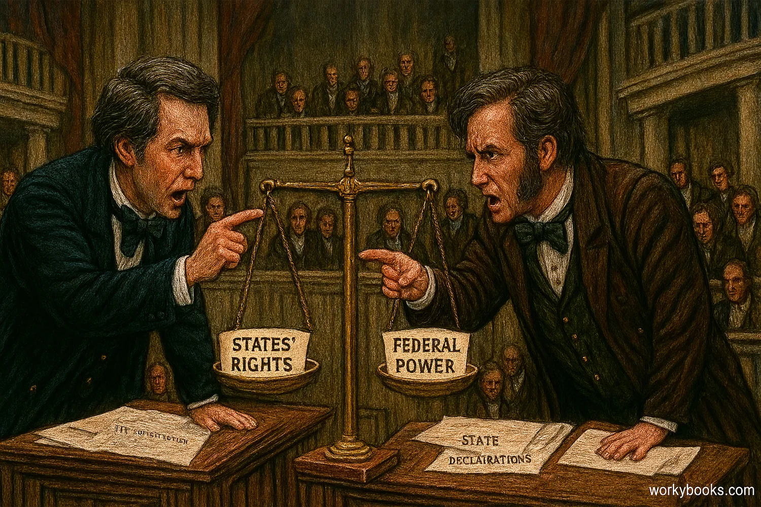 Debate in Congress over states' rights versus federal power