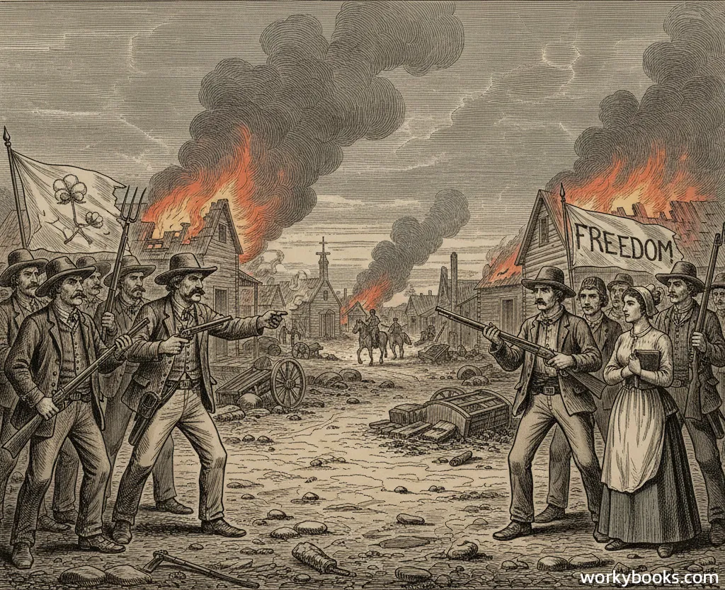 Violence in Kansas between pro-slavery and anti-slavery settlers