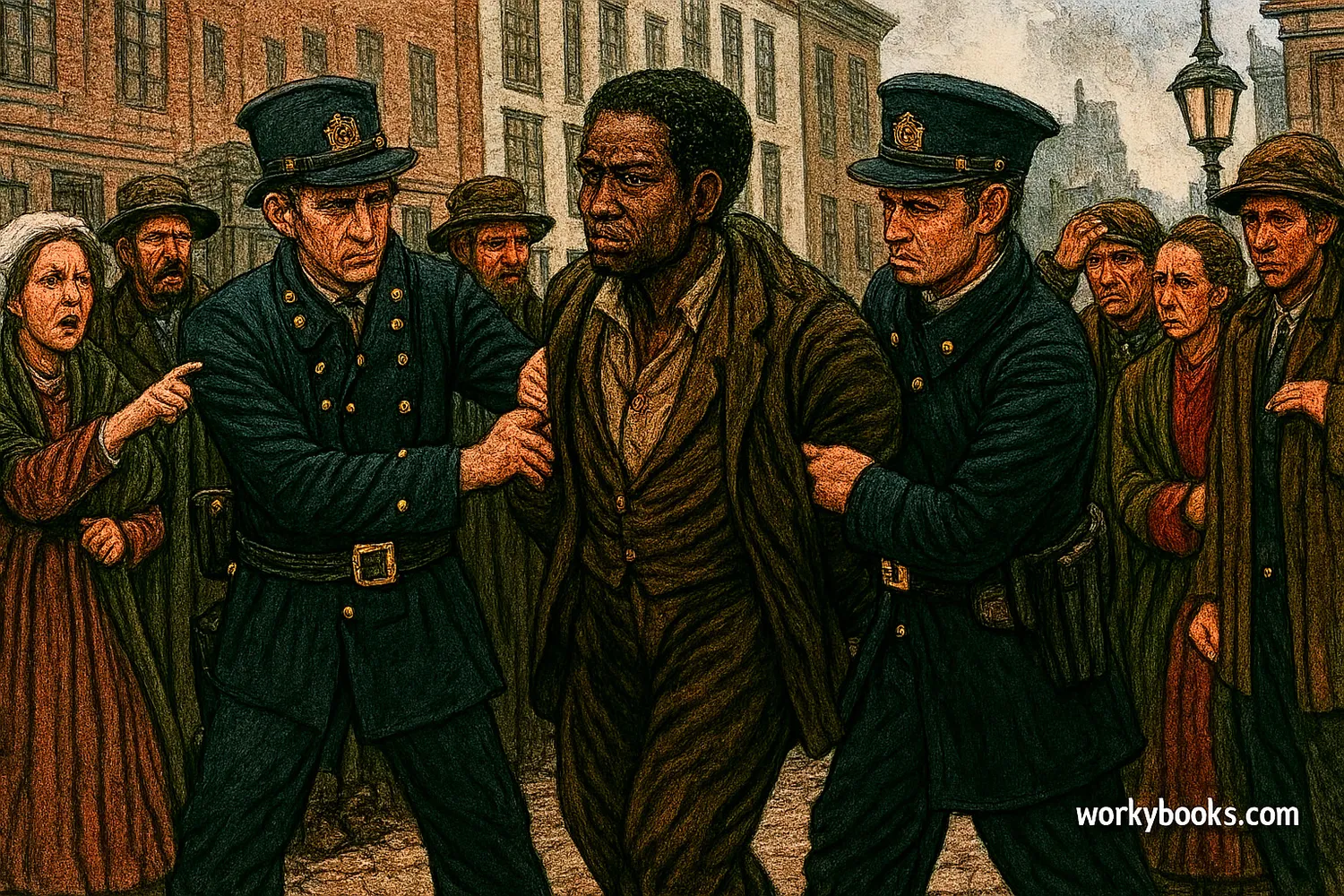 Federal marshals capturing an escaped enslaved person under the Fugitive Slave Act